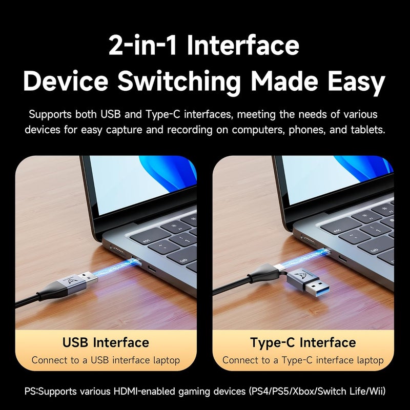 DiamondTiger بطاقة التقاط فيديو 4K مع 100 واط PD HDMI إلى USB 3.0/USB C 1080P 60fps كام لينك، جهاز تسجيل التقاط للبث المباشر، البث المباشر، مؤتمرات الفيديو، التعليم، الألعاب، VR - Image 5
